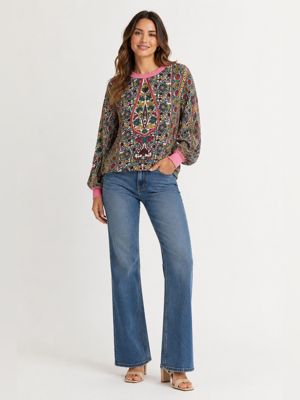 Alice + Olivia Multicolor Paisley Print Pullover 100% Cotton Side Ties Size SP